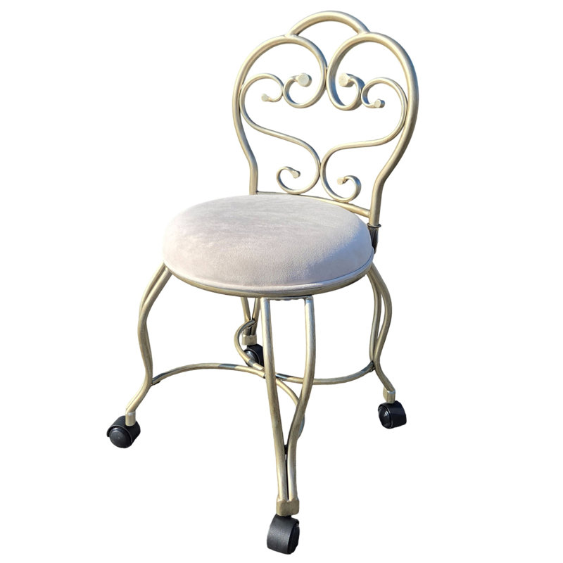 Elegant Silver 18" Small Vanity Stool with Smooth Rolling Casters and Plush Cushion, Silver