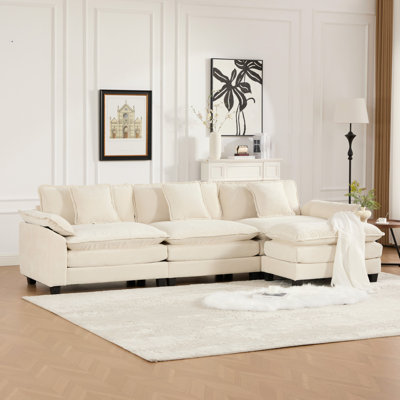 4-Seater Oversized Modular Chenille Sectional Couch,L Shaped Couch With 5 Pillows, Ottoman, Deep Seat Sectional Couches For Living Room Office