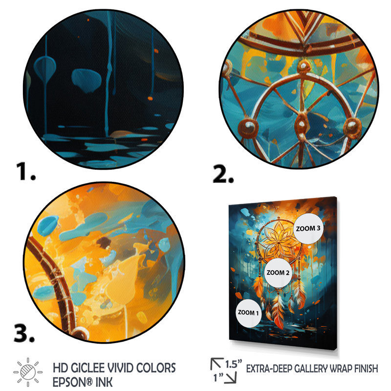 Mystic Dreamcatcher Dreamscape III - décoration murale Dream Catcher, H 20 po x l 12 po x P 1 po, Cadre flottant doré