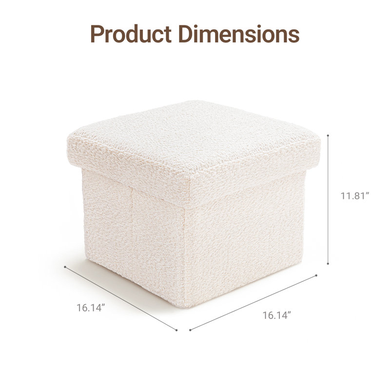 16" Wide Cube White Storage Ottoman, White