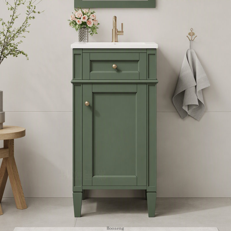 Ensemble de meuble-lavabo sur pied 16 po avec lavabo en céramique, ensemble de meuble-lavabo simple autoportant avec porte à fermeture douce, tablette réglable, style français, pieds pleins
