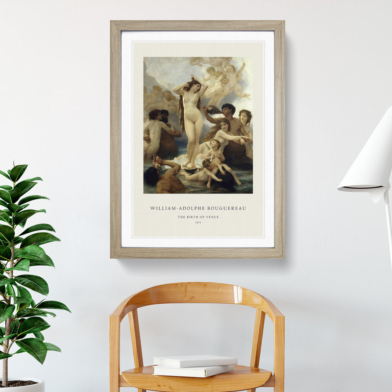 The Birth of Venus by William-Adolphe Bouguereau - Picture Frame Painting, 65cm H x 48cm W x 2cm D, Oak Framed
