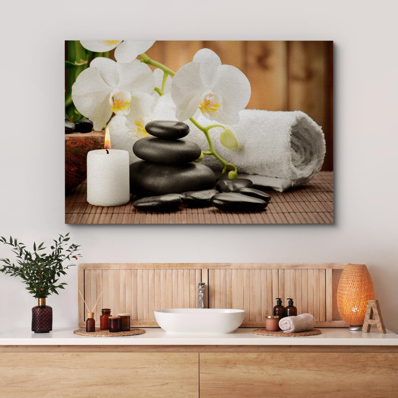 Zen Zen «White Lotus Flower Massage Stone Laundry Bathroom Modern Art Decor», H 24 po x l 36 po