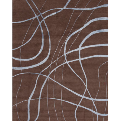 Modern Tibet Hand Knotted Abstract Area Rug in Brown