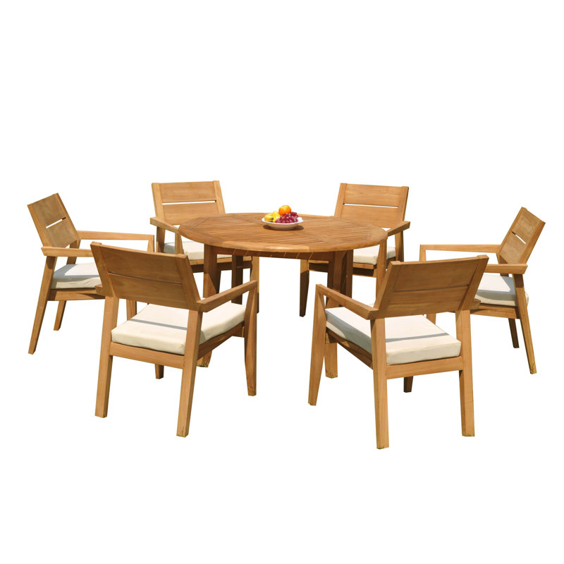 Vellore Outdoor Teak Dining Set, 48" L x 48" W x 30.5" H, 6