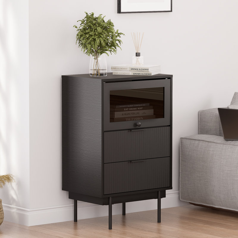 Anetha avec rangement Ebern Designs, buffet Anetha 22 po x 35 po avec rangement, buffet noir avec porte rabattable et 2 tiroirs, rangement pour le café, le hall d'entrée, le salon, la chambre à coucher et la cuisine