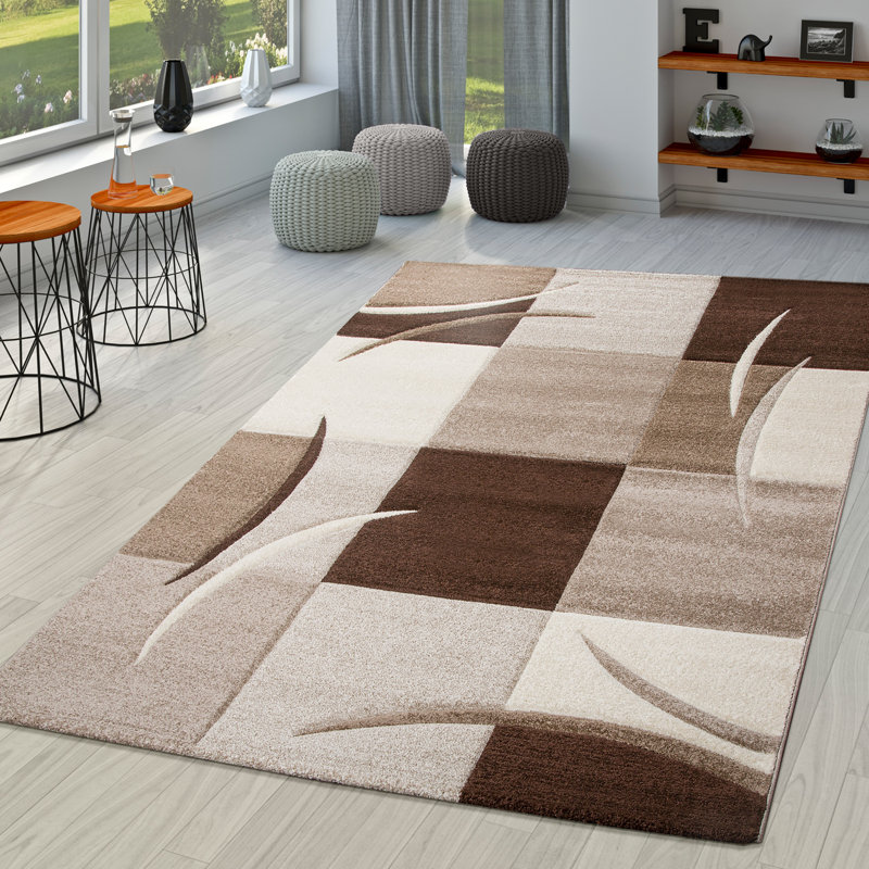 Tapis rectangulaire brun en polypropylène tissé à la machine Ciji, Rectangle 2 pi 7 po x 4 pi 11 po