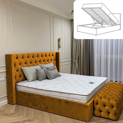 Upholstered Velvet Lift Up Storage Bed