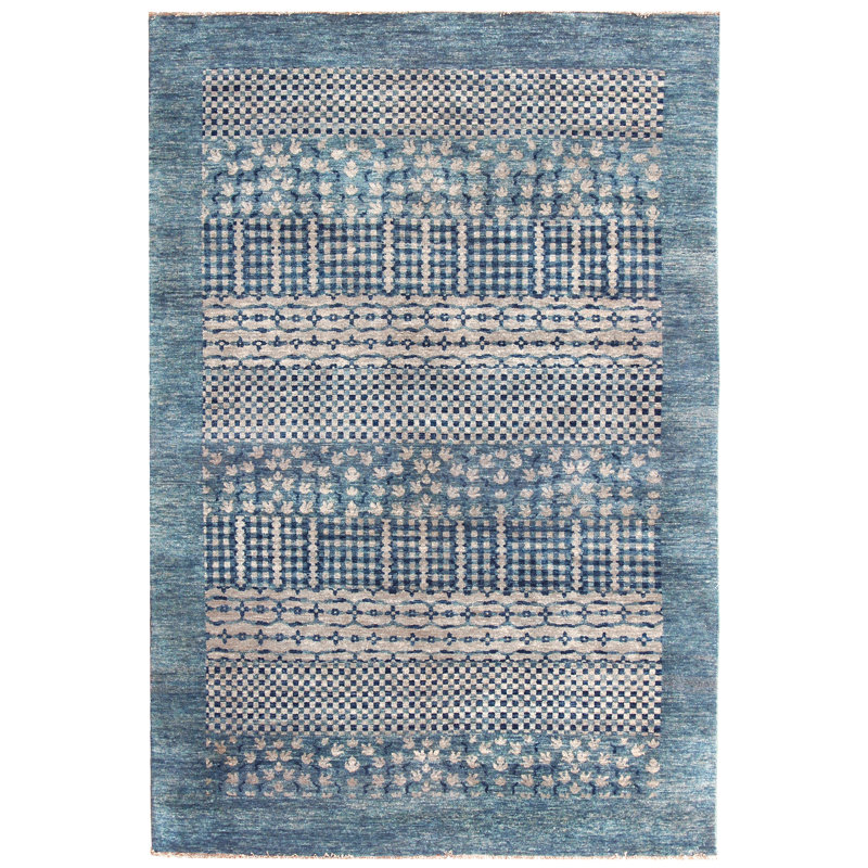 Vineyard Hand-Loomed Wool Blue Area Rug, Rectangle 6' x 9'