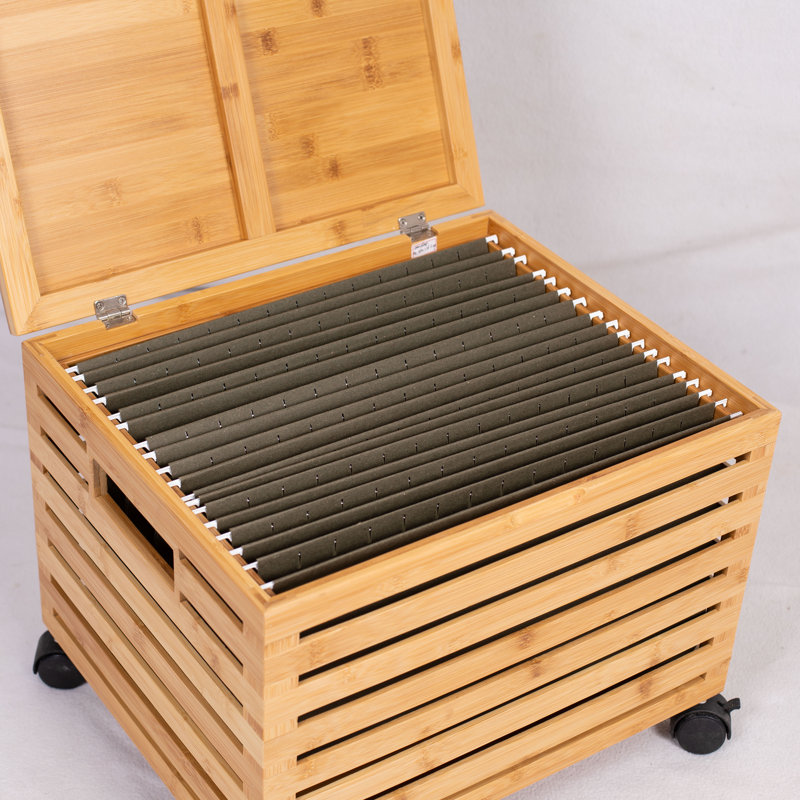 Bamboo Rolling File Storage Organizer Box With Lid