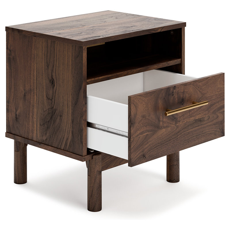 Calverson Transitional Dark Brown Walnut Grain 1-Drawer Nightstand