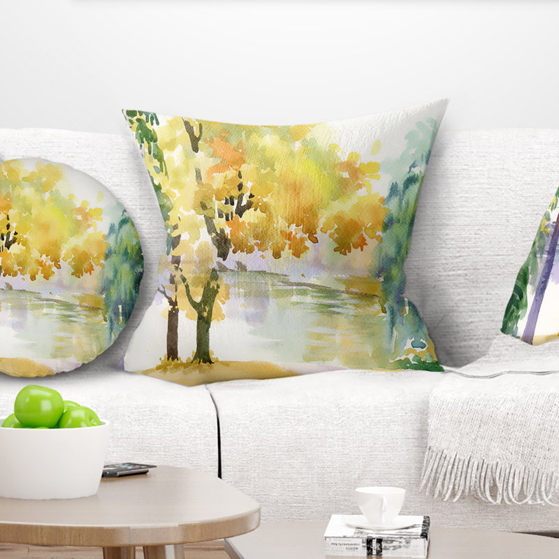 Coussin aquarelle Landscape, 16 po x 16 po, Carré
