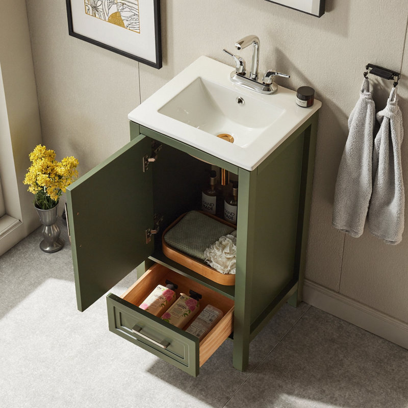 Meuble-lavabo en bois massif 18 po entièrement assemblé avec tiroirs et plateau à fermeture en douceur