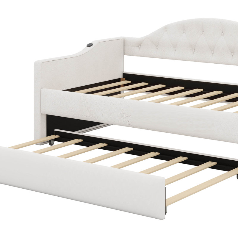 Elegant Twin Size Upholstered Daybed With Trundle And USB&Type-C Charging Ports,Velvet Sofabed For Kids Adults Bedroom,No Box-Spring Needed