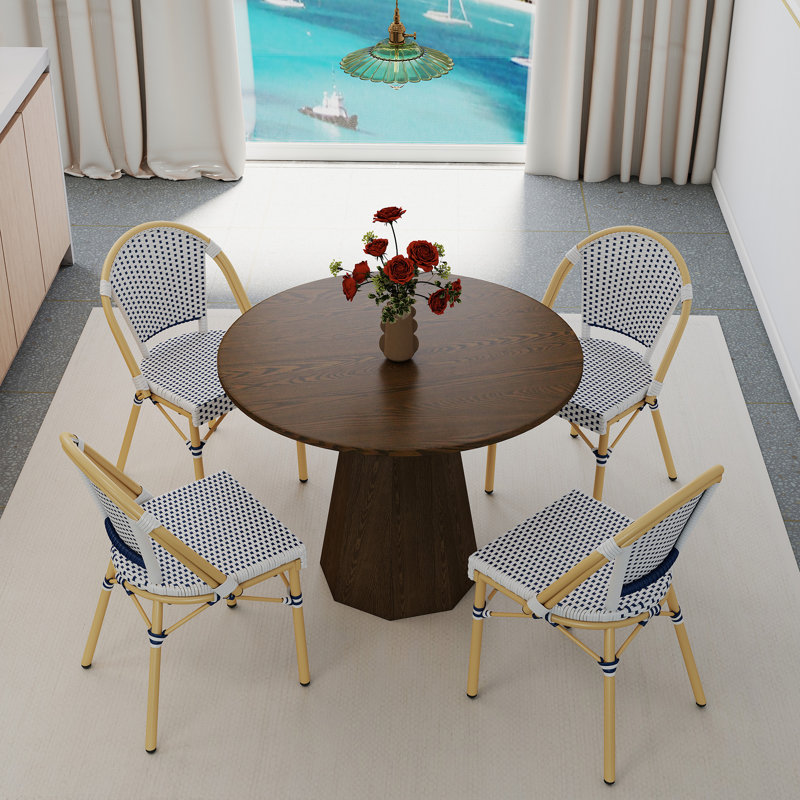 Ensemble de table de salle à manger Altesa, 5 pièces: table, 4 chaises, Noyer / bleu / blanc
