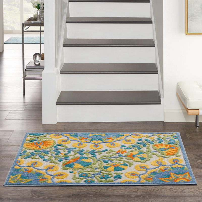 Adalia Floral Green/Yellow/Blue Indoor/Outdoor Area Rug, Rectangle 2'8" x 4'