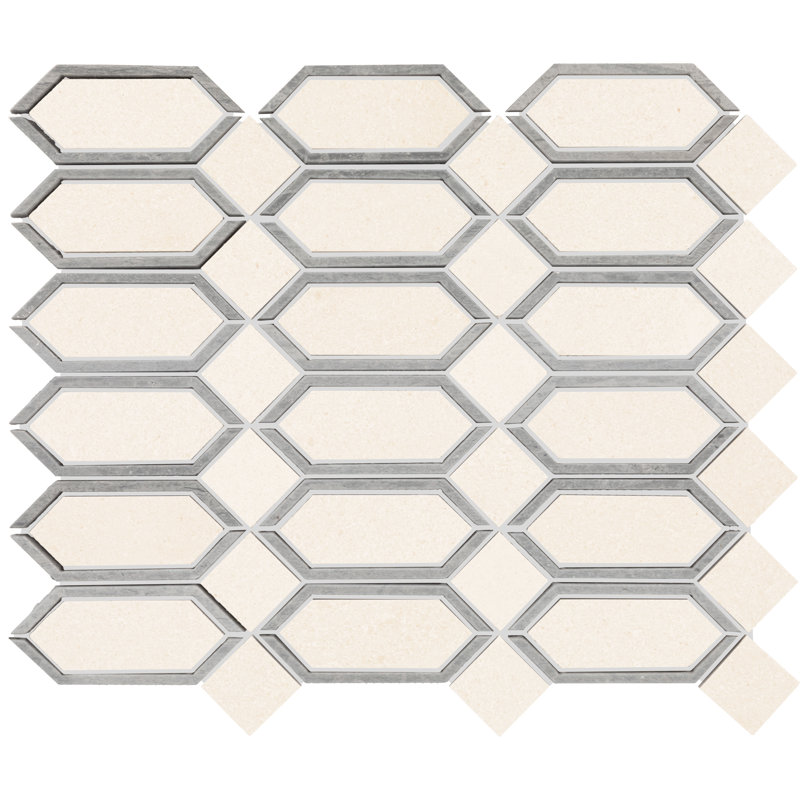 6" x 12" Natural Stone Grid Mosaic Wall Tile, Beige/Gray