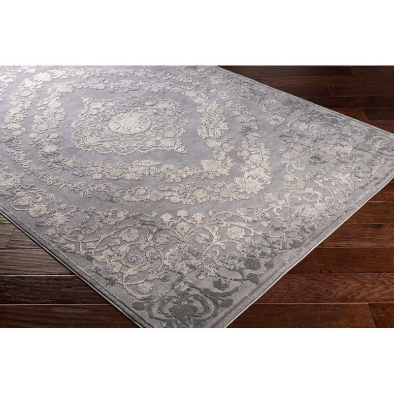 Korando Machine Woven Oriental Gray Area Rug, Round 7'10"