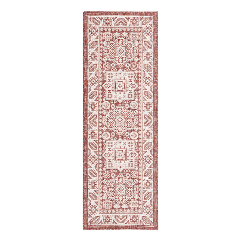 Tapis intérieur / extérieur rouge rouille en polypropylène tissé à la machine Archange, Tapis de couloir 2 pi x 6 pi