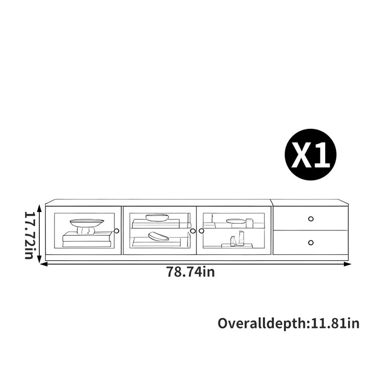 Meuble télé avec rangement de style rétro, 78.74"