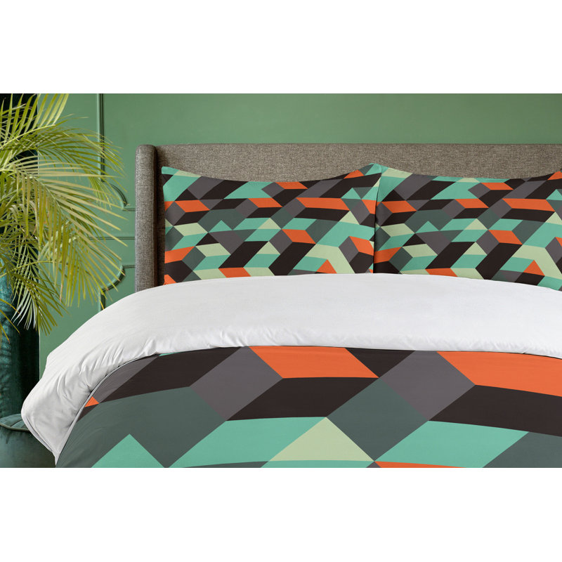 Modern & Contemporary Geometric Shapes Duvet Cover, Twin Duvet Cover + 1 Standard Sham