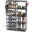 Tall Garage Shoe Rack Large Capacity,two Rows Versatile Hooks Storage Boot Shelf Black 24-35 Pairs