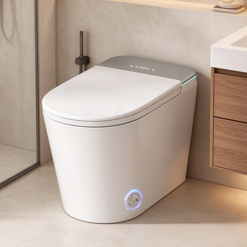 Smart Toilet With Built-in Tank, ADA Height Heated Seat, Night Light, Auto Toilet Flushing, Foot Sensor Operation, Modern Elongated One-piece Toilet For Bathrooms