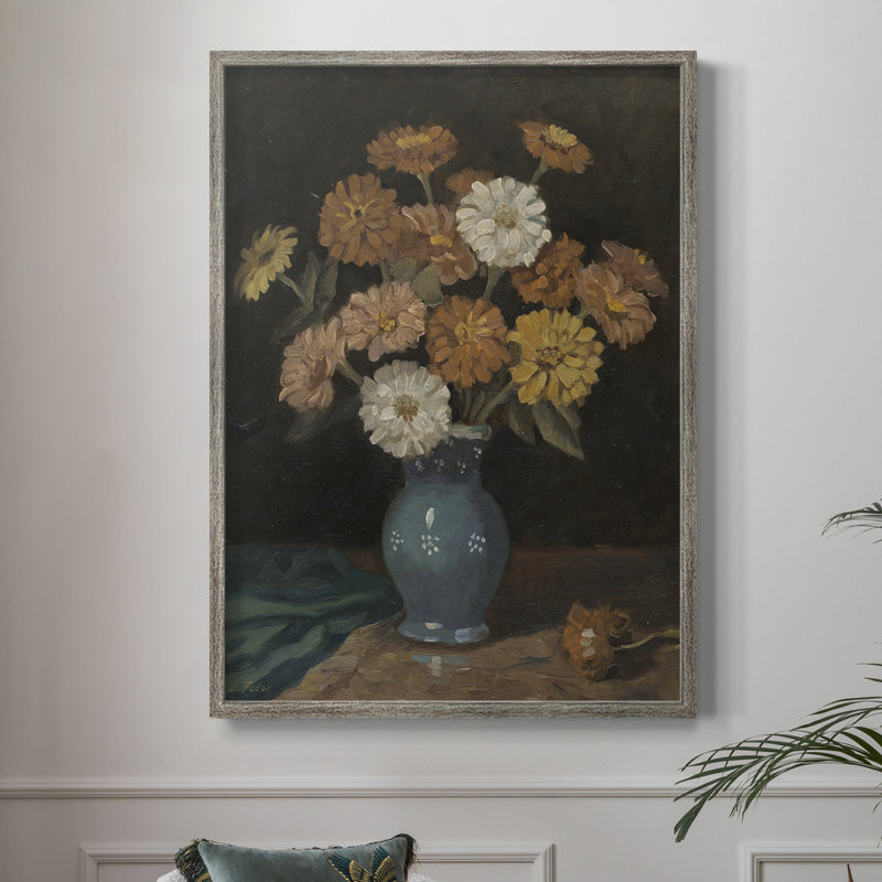 Reproduction florale vintage encadrée CCL III - bois massif, H 11 po x l 9 po
