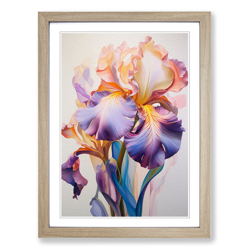 Iris Flower Hard Edge Painting No.2 - Single Picture Frame Print on Wood, Oak Framed, 64cm H x 46cm W x 2cm D