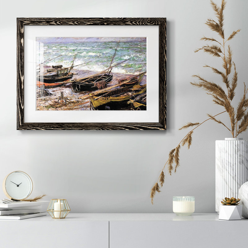 Bateaux de pêche, 1885 - Impression encadrée rustique avec tableau mat, H 26 po x l 38 po, Noir