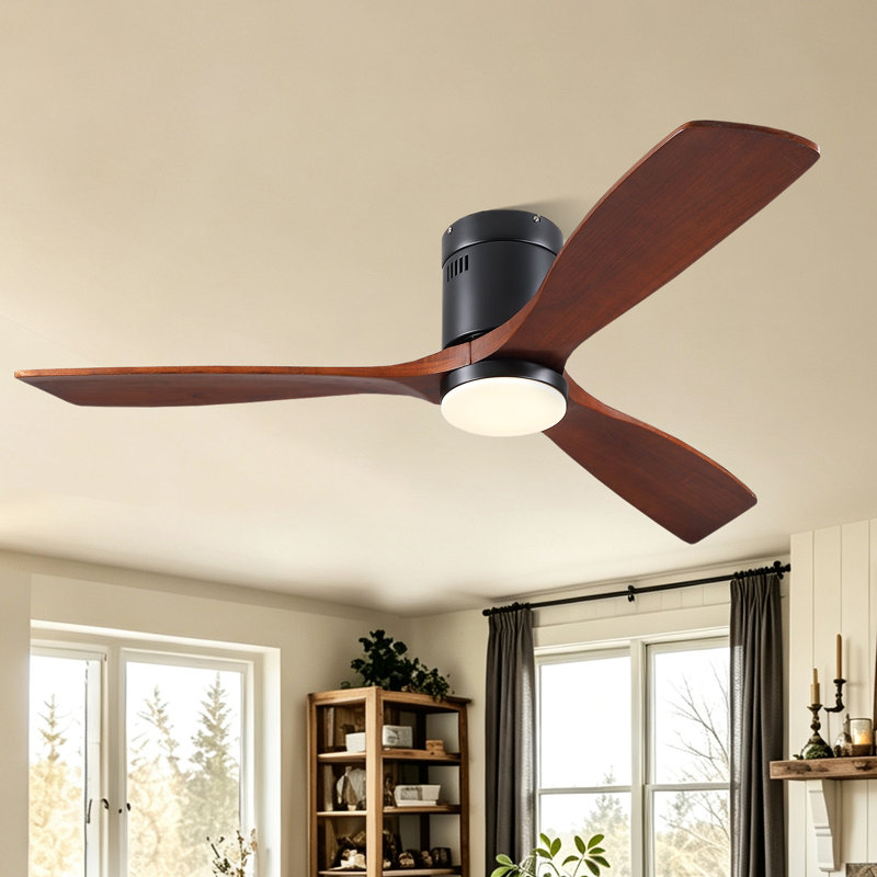 Ventilateur de plafond à 3 pales de 52 po avec ensemble d'éclairage à DEL et télécommande, Noir