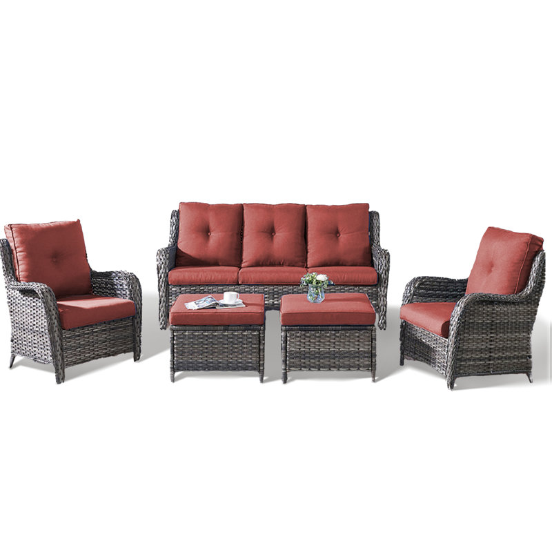 Lorent Wicker 5 - Person Patio Conversation Set with Cushions, Gray