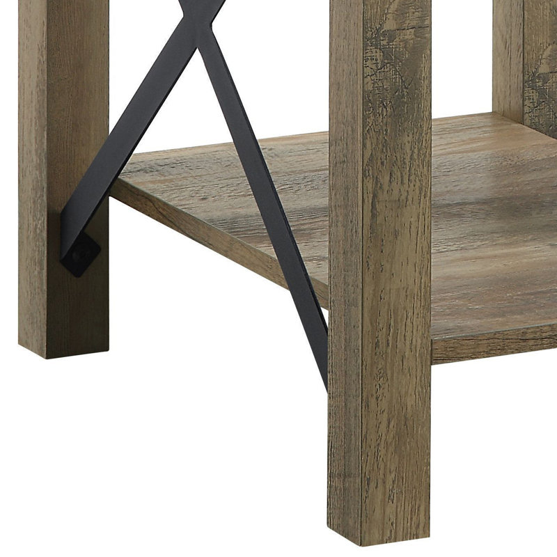 Table de bout industrielle, petite table d'appoint avec tablette, H 22,05 po x l 16,05 po x P 20,05 po