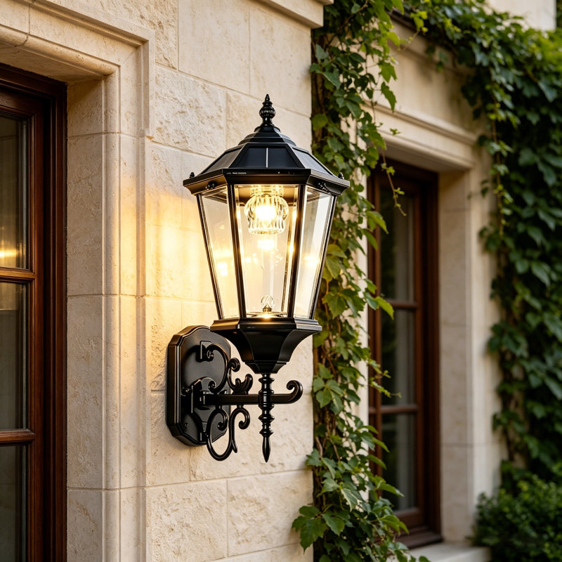 Solar Outdoor Wall Lanterns Classic Black Aluminium