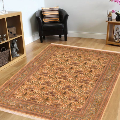 Tapis beige / brun en laine noué à la main à motif oriental William 6 pi x 9 pi 9 po William Morris