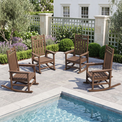 4 Pieces HDPE Outdoor Rocking Chair Set, All Weather Patio Rocking Chairs with Durable Poly Lumber Design for Porch & Garden