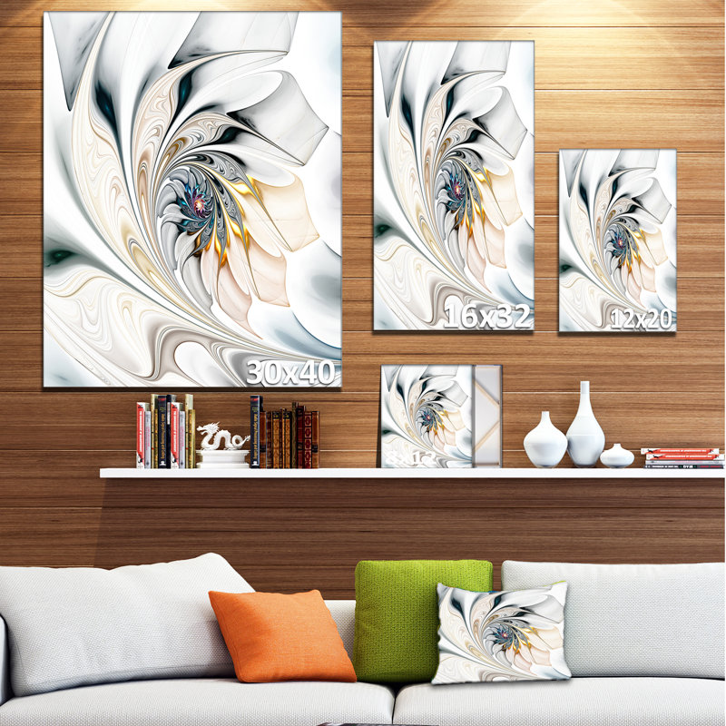 Art floral en verre coloré blanc - Grand art mural à motif floral sur toile, H 12 po x l 8 po, Toile tendue, Sans cadre