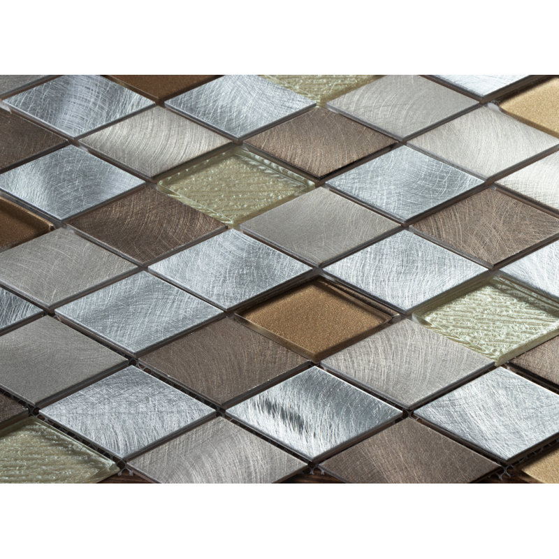 Twilight Series 2" x 2" Straight Edge Metal and Glass Mosaic Tile, Earth/Gray