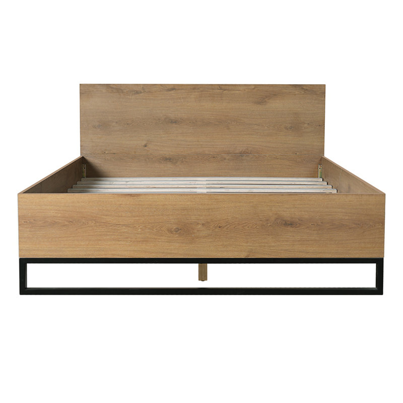 Structure de lit en bois d'ingénierie pour grand lit, couleur naturelle et noire, Grand
