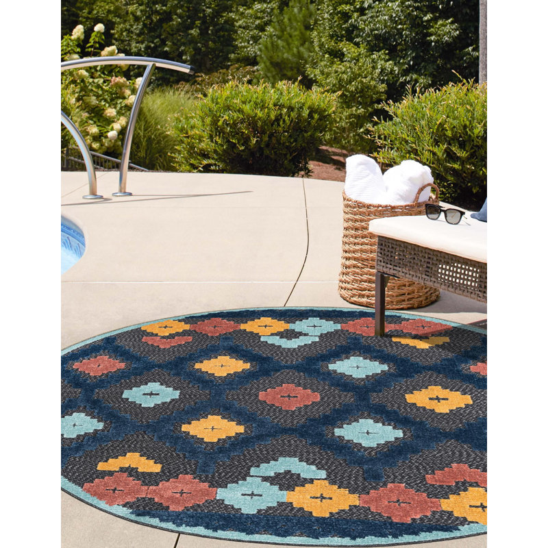 Haynie Indoor/Outdoor Rug Charcoal, Round 5'3"