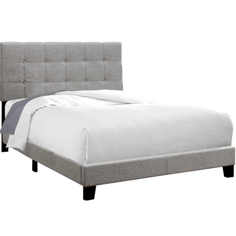 Full Size Bed With Grey Linen Look Upholstery And Padded Headboard Bedroom In For A Warm