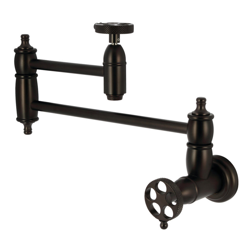 Kingston Brass Webb Two-Handle 1-Hole Wall Mount Pot Filler Faucet with Knurled Handle, Oil Rubbed Bronze
