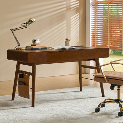 Virma 60.25"W Mid-Century Modern Solid Wood Writing Desk with Height Adjustable Desktop and Cable Management