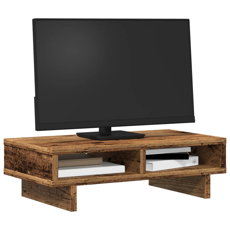 Balzarotti Manufactured Wood Monitor Stand, Old Wood, 15cm H x 50cm W x 27cm D