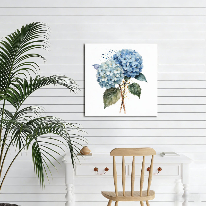 Hortensia bleu clair, art mural encastré en bois 16 x 16 po
