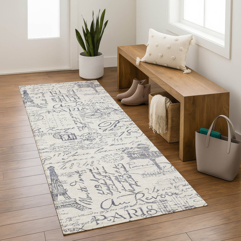 Premium Machine Washable Mayfield AMF2209 novelty Rug, 2'3" x 7'6" Runner, Ivory