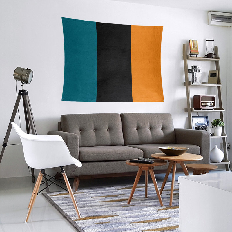 Tapisserie de polyester San Jose, H 68 po x l 80 po x P 2 po, Bleu foncé/noir foncé/orange brûlé