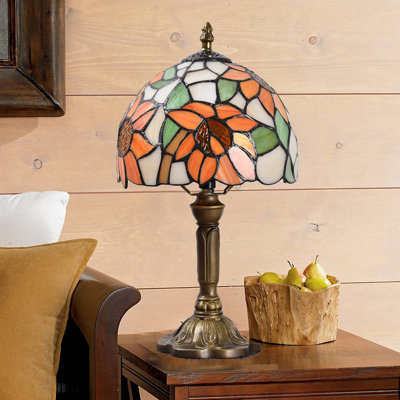 Lampe de table, lampe de chevet en verre teinté avec base en résine bronze industriel, lampe Tiffany pour le salon, lampe de bureau pour la lecture, éclairage de nuit de style victorien de style sympathique, lampe de lecture de bureau de ferme, décora