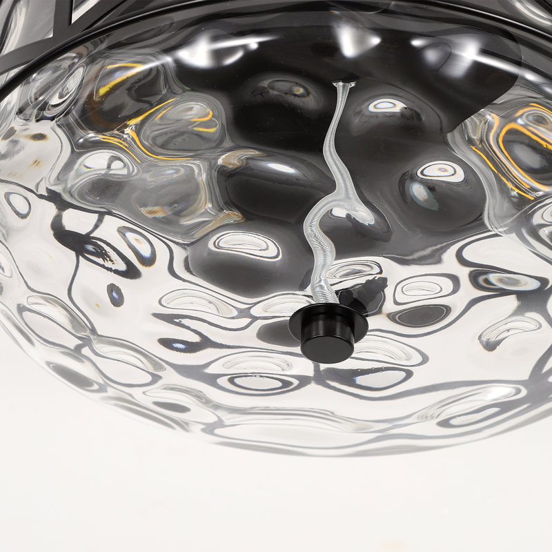 Alixandra 2-Light Flush Mount Glass Ceiling Light with Metal Frame, Matte Black, 11.81" L x 11.81" W x 5.9" H