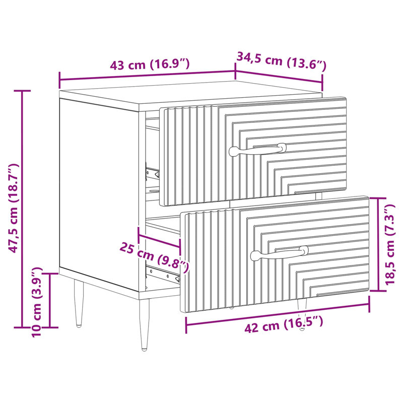 43cm W Manufactured Wood Bedside Table, Black